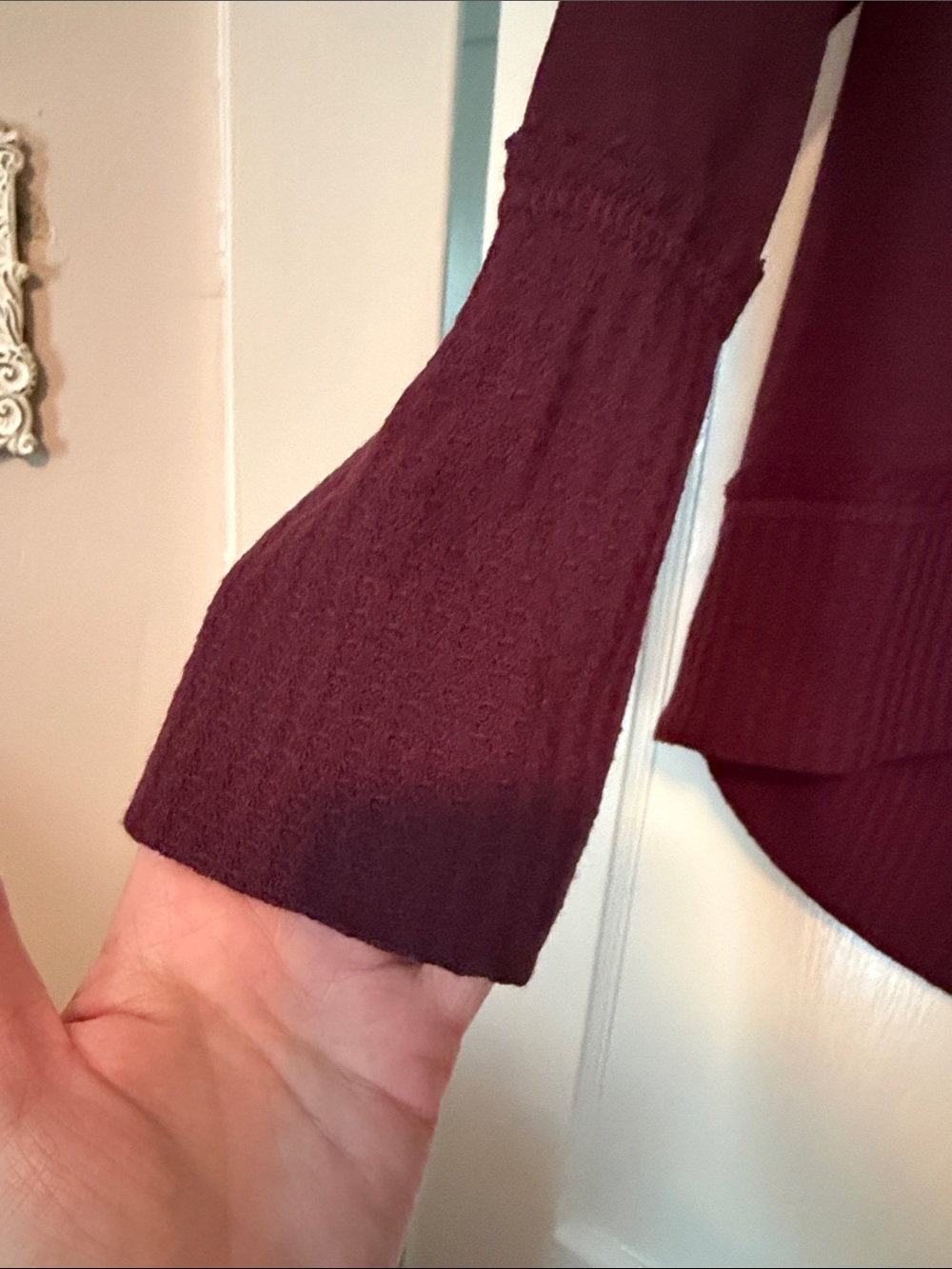 Knox Rose Burgundy Lace-Shoulder Long Sleeve Pullover - Picture 2 of 7